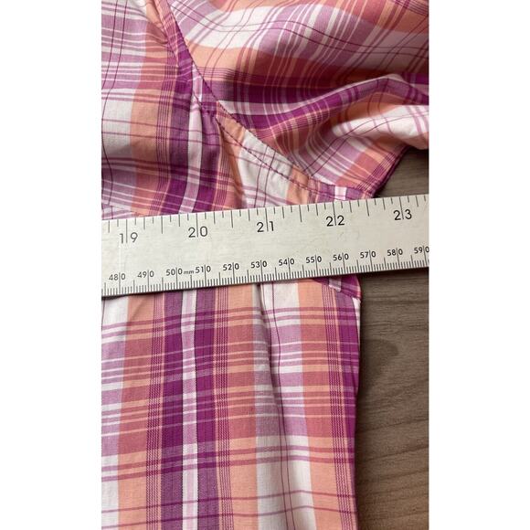 3 for $25-Laura Scott Womens Large Fushia Plaid Long Sleeve Blouse Roll Tab - Picture 6 of 8